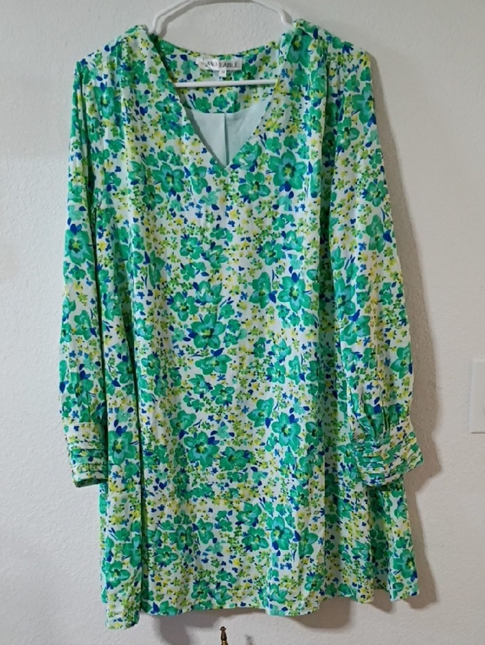 Gina Floral A Line Dress Green Long Sleeve Medium Pullover Long Sleeve